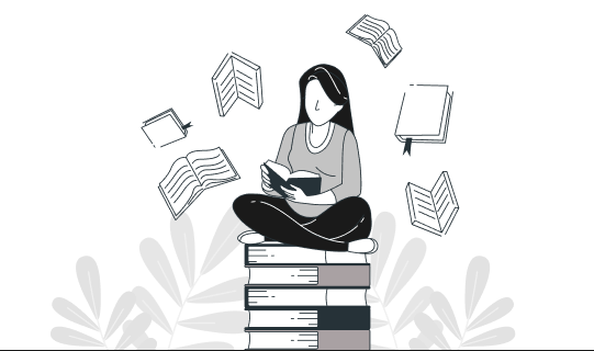 Woman reading books illustration